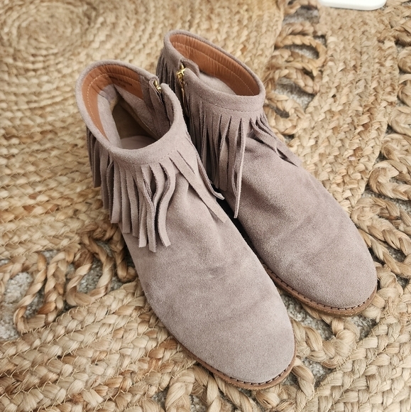 Kate Spade Gray Suede Fringe Side Zip Ankle Booties Boho Minimalist Chic 6.5 - Picture 7 of 12